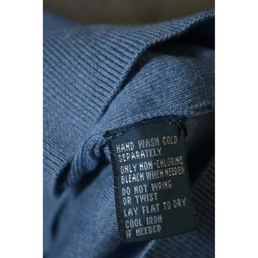 VTG Polo Ralph Lauren Sweater Mens L Blue‎ Pure Pima Cotton V Neck Knit Pullover
